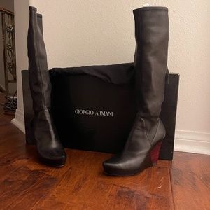Armani Unique pointed wood wedge boots